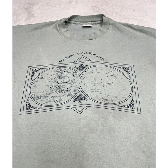 Vtg 90s Sandusky Bay Clothing Co Moss Green Single Stitch Graphic T-Shirt Size L - Picture 2 of 11